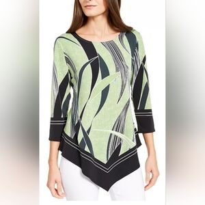 Alfani Green and Black Abstract Asymmetric Blouse